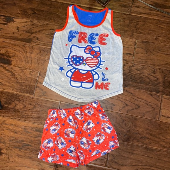 Hello Kitty Other - Hello Kitty USA 🇺🇸 red white blue gray tank top shorts pajama set pj’s Small